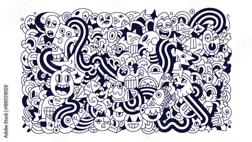 Chaotic Abstract Monster Doodle Pattern Vector Illustration Seamless Background Graphic Art