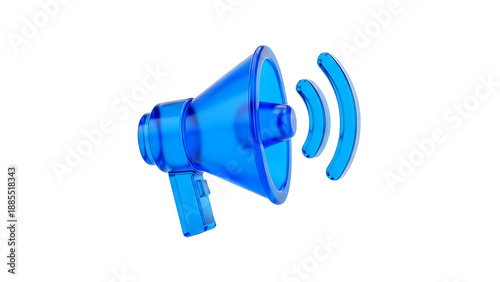 Blue Megaphone Icon with Sound Waves - Symbolizing Announcement, Promotion, Marketing, and Alert