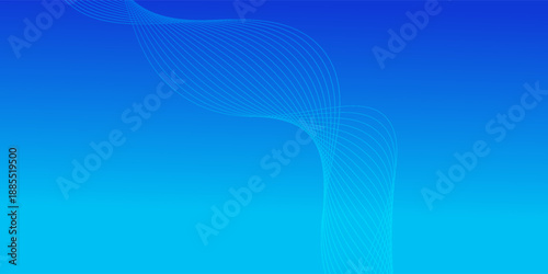 Blue wavy lines abstract vector long banner. Minimal gradient background with place for text. Social media cover, header, web banner