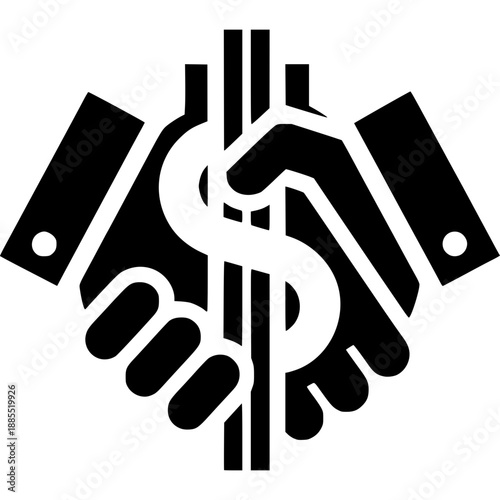 Financial Partnership: A graphic representation of two hands clasped in a business handshake, intertwined with a prominent dollar sign, symbolizing a mutually beneficial financial agreement.