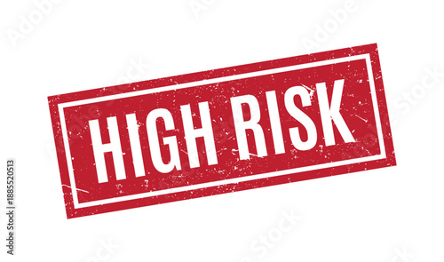 solid red rectangular high risk rubber stamp with heavy grunge texture for professional document marking