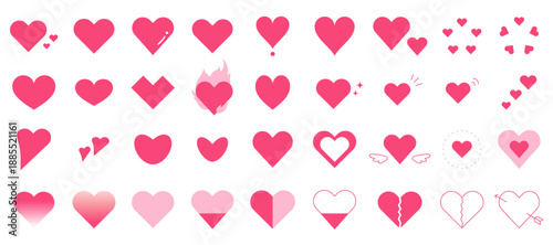 色々な形のハートのアイコンイラストセット