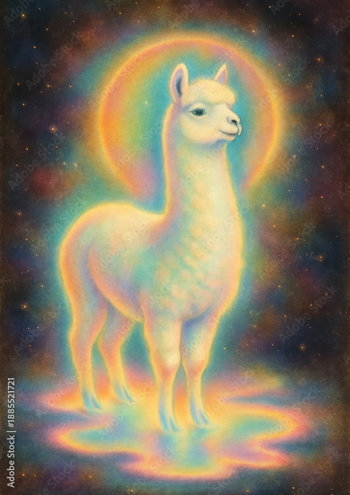 Obraz premium Mystical llama in cosmic glow.