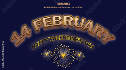 14 February, Happy Valentine love, romantic, fireworks, text celebration typography.