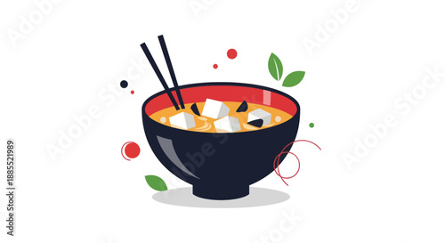 Asian soup bowl with chopsticks illustration
