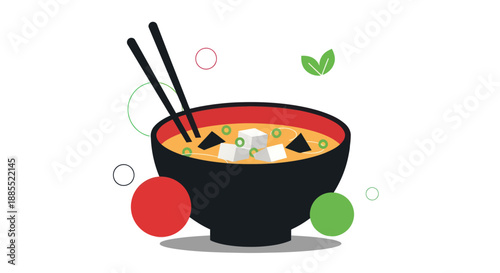Asian soup bowl with chopsticks illustration