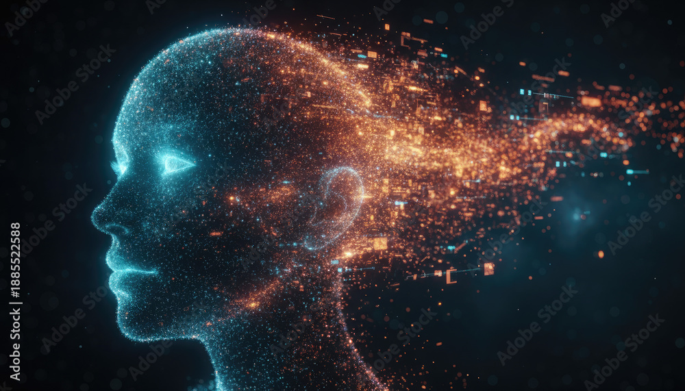 Obraz premium Digital Consciousness The Ethereal Emergence of Artificial Intelligence as Futuristic Mindscape