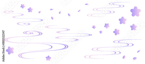 紫色の流水紋と桜のフレームイラスト　和風　波紋　吉祥文様