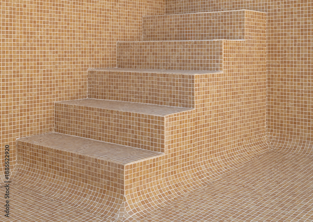 custom made wallpaper toronto digitalA set of tiled stairs in a warm beige color. The stairs are designed with small mosaic tiles, creating a smooth and modern appearance. The setting is clean and minimalistic.