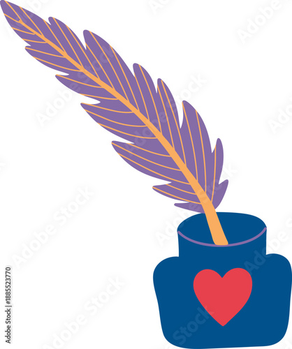 Feather Quill Pen in Ink Bottle for Love Letters