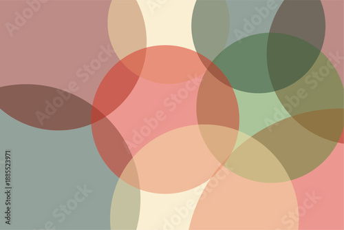 Abstract geometric background featuring overlapping translucent circles in earth tones. Minimalist vector illustration for modern branding, minimalist poster design, and contemporary web backgrounds.