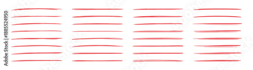 Set of hand drawn underline doodle lines, sketchy marker and brush strokes for text highlight and emphasis, simple vector graphic elements on transparent background