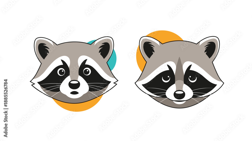 Obraz premium Two cartoon raccoon faces showing different emotions like surprise and guilt or sadness as part of a character design set.