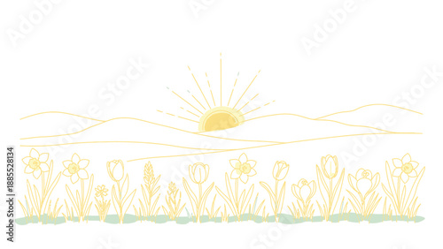 Group Silhouettes Standing Together Facing Sun.