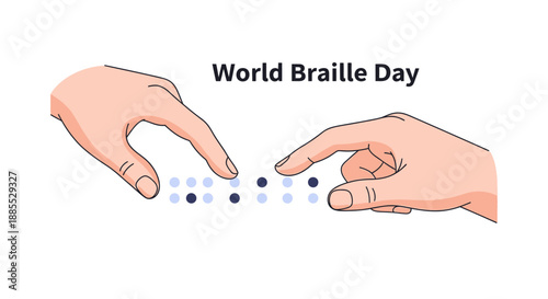Hands reading Braille on World Braille Day, illustration of fingers touching dots, close-up view