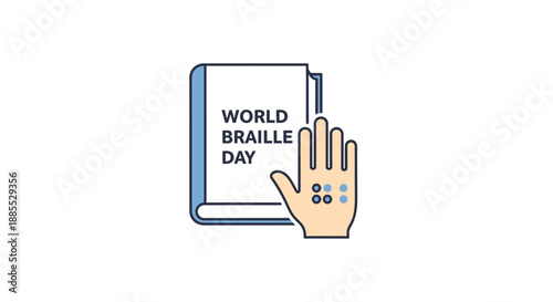 An open book with a hand reading Braille on World Braille Day illustration