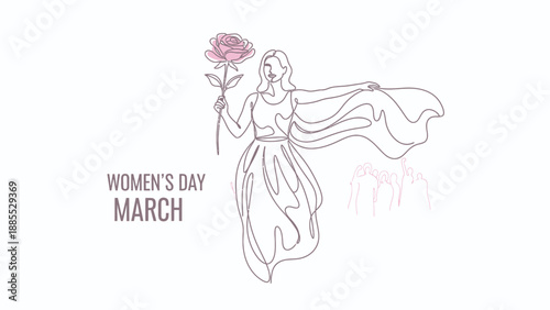 Woman Holding Flower in Flowing Dress.