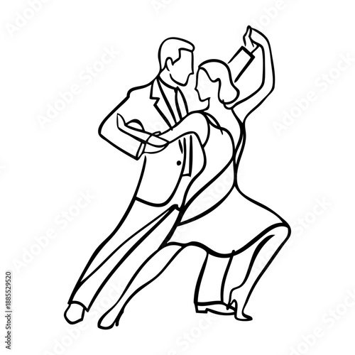 Salón de baile. Dibujo de pareja de bailarines de tango con líneas	