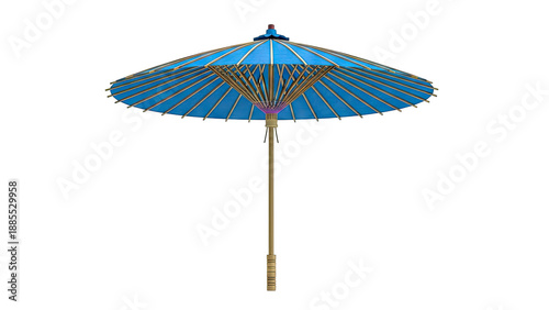 Traditional Blue Paper Parasol with Bamboo Frame