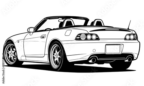 Modern open top roadster sports car rear view line art, automotive vehicle 