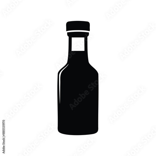 Black Silhouette of a Small Glass Bottle with Cap, Simple Icon for Liquids, Vector Illustration