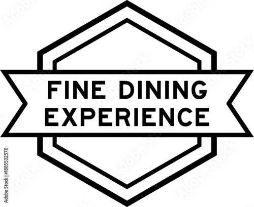 Vintage black color round label banner with word fine dining experience on white background