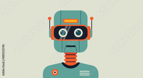 A friendly teal and orange robot with large round eyes and antennas, perfect for technology and AI concepts