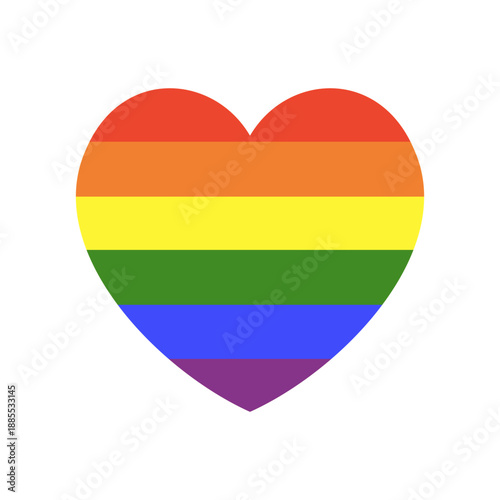Rainbow flag in heart shape. Gay pride frame layout. Progress Logo symbol pattern. LGBT flat icon. Sticker in rainbow colours. Heart badge, button. Simple template design.