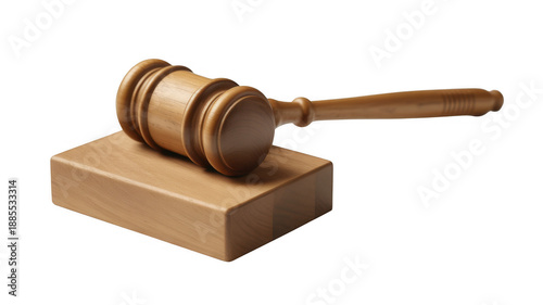 Wooden gavel on block judge court isolated on a transparent background