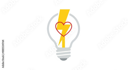 Light bulb with heart and lightning bolt symbolizing creativity  