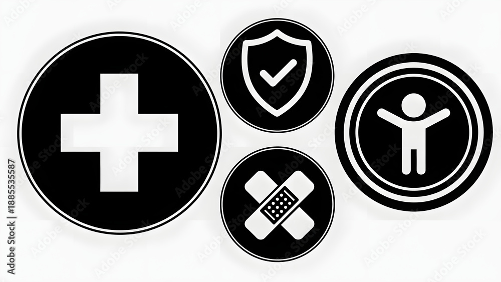 Obraz premium Health Insurance and Personal Safety Icons Set for Medical Protection and Well-being