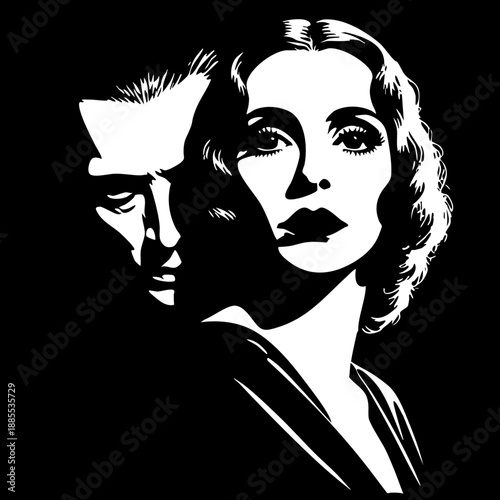 Dark Lovers: Man and woman in a close, moody embrace.