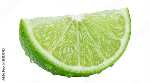 Fresh Lime Wedge Glimmering with Water Droplets
