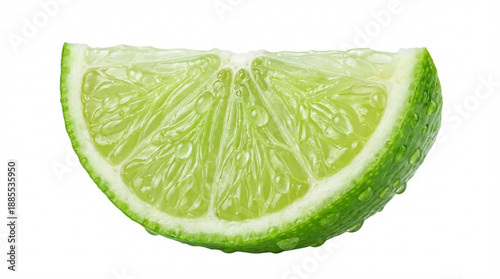 Fresh Lime Wedge Glimmering with Water Droplets
