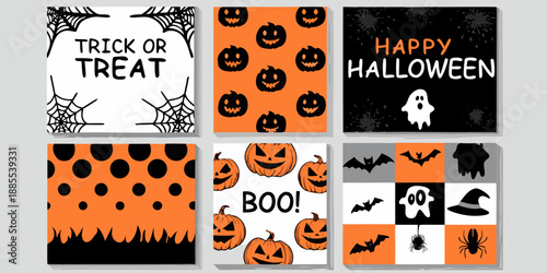 A colorful halloween collection featuring pumpkins ghosts and spooky decorations