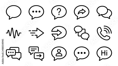 Chat bubble icons set. Speech balloon line symbols. Message dialog conversation. Communication talk support. Minimalist outline UI web app social media customer service vector