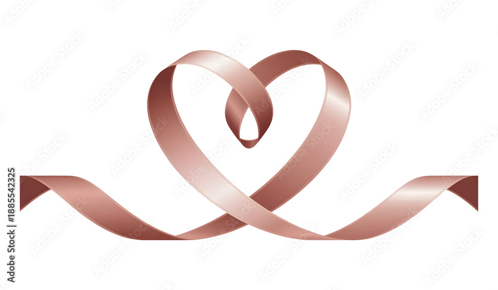 Obraz premium Elegant Rose Gold Ribbon Tied in a Delicate Heart Shape, Symbolizing Love and Support on White Background Isolated on transparent background