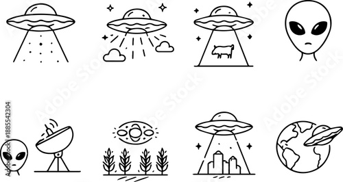 UFO and alien icons with abductions.
