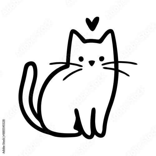 Dibujo sencillo con líneas de un gato simpático con un corazón