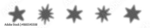 Collection of star shapes with halftone texture. Vector illustration of dotted stars for retro or pop art design.