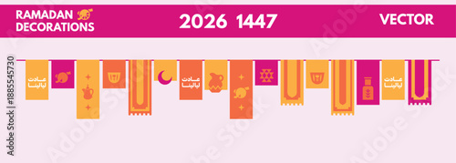 Ramadan 2026 - 1447 Decorations Vector Bunting Set - Ramdan Flag and Sparkle Bundle Set Ramdan Season 2026, Eid Season 2026