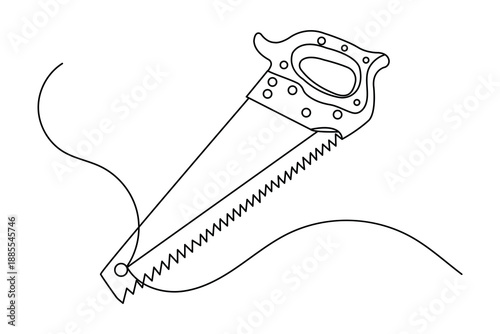 Hand saw continuous one line drawing on white background