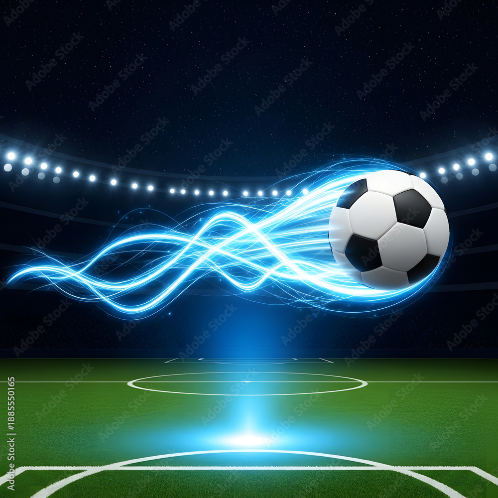 Naklejka premium Soccer ball in motion on a stadium field
