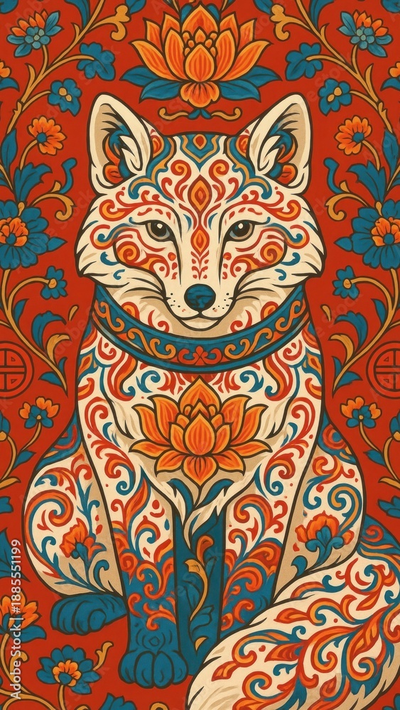 Obraz premium Intricate fox floral wallpaper for mobile