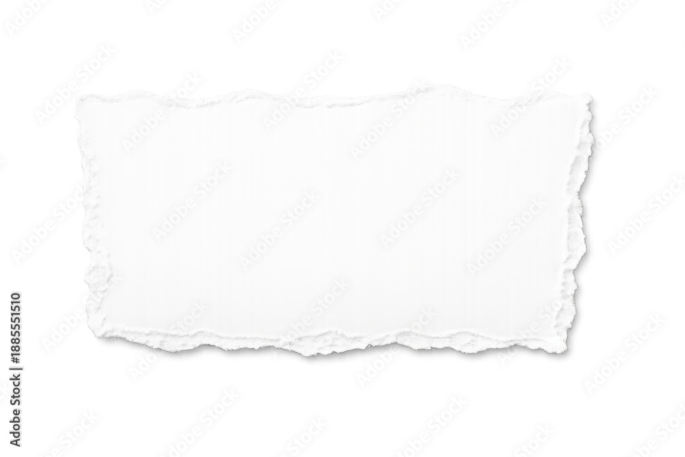 Obraz premium White torn paper fragment with ragged edges, a blank scrap for note, message, or copy space, transparent background