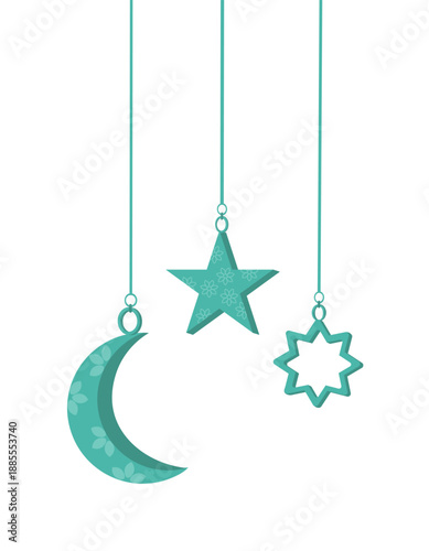 decoration for Islamic religious events, ramadan, eid al-fitr, eid al-adha. star and moon ornaments. vector illustration