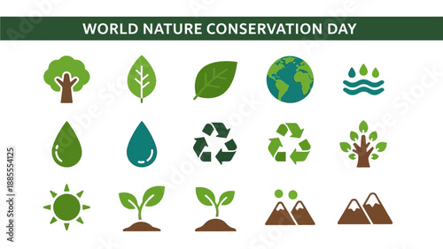 A graphic displaying 13 nature conservation icons above white background