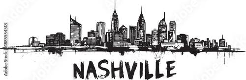 Nashville skyline grunge artistic vector illustration with splattered ink and textured detail
