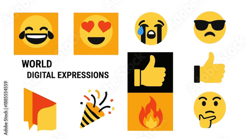Graphic featuring WORLD EMYOLS DAY DIGITAL EXPRESSIONS text and various yellow emoji icons