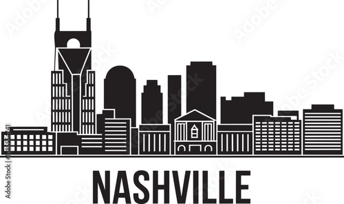 Nashville Tennessee city skyline outline design with straight text below